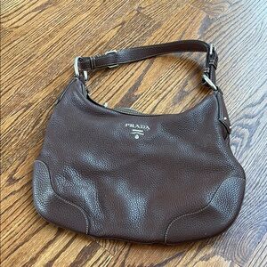Prada Brown Leather Shoulder Bag with Adjustable Strap